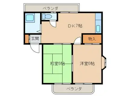 パークサイドハイツC棟(2DK/2階)の間取り写真