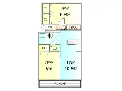 メゾン・オキ(2LDK/2階)の間取り写真