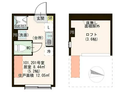 綾瀬五丁目 DESIGNER S APARTMENT(ワンルーム/2階)の間取り写真