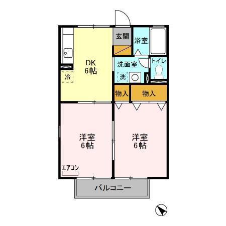 屋敷添ハイツ(2DK/2階)の間取り写真