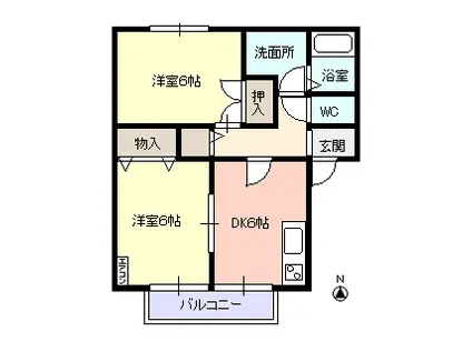 セジュール ベルリラA(2DK/2階)の間取り写真