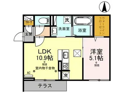 東武伊勢崎線 草加駅 徒歩7分 3階建 築2年(1LDK/1階)の間取り写真