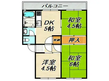 名谷2団地11号棟(3DK/3階)の間取り写真