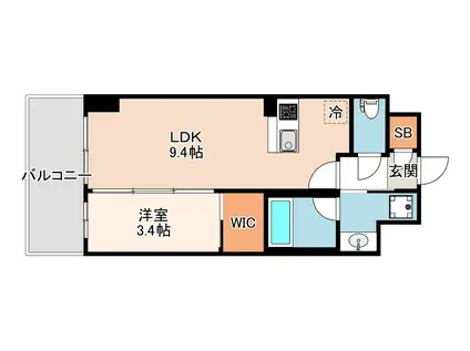 アヴェニール中崎(1LDK/9階)の間取り写真