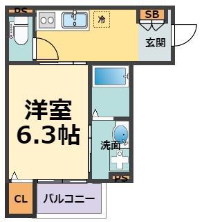 ミラージュ武庫川(1K/3階)の間取り写真