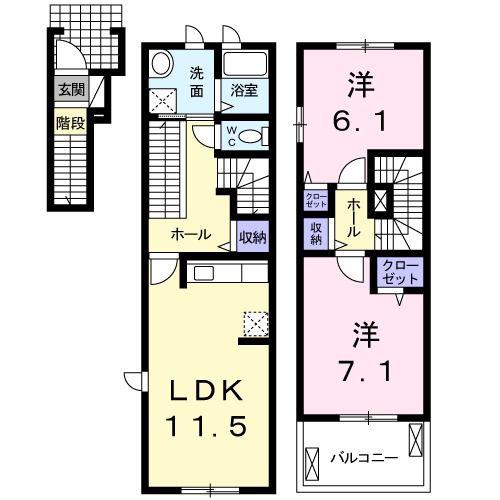 ラフィナート D(2LDK/2階)の間取り写真