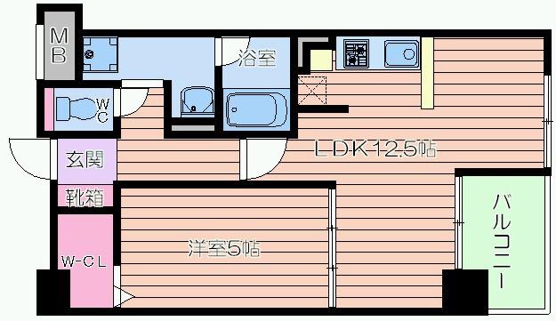 セレッソコート上本町イースト(1LDK/7階)の間取り写真