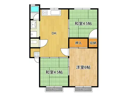 パーシモンコートB(3DK/2階)の間取り写真