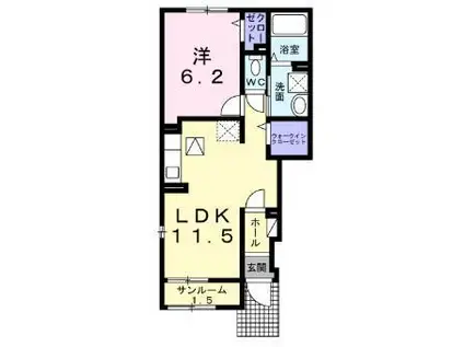 カームタイム II(1LDK/1階)の間取り写真