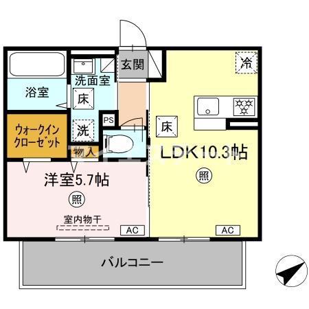 WM新八代 B(1LDK/1階)の間取り写真