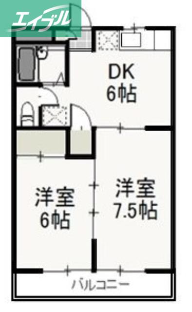 ディアトレス下中野(2DK/3階)の間取り写真