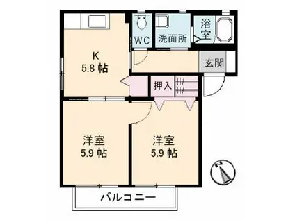 サンハイツD棟(2K/1階)の間取り写真