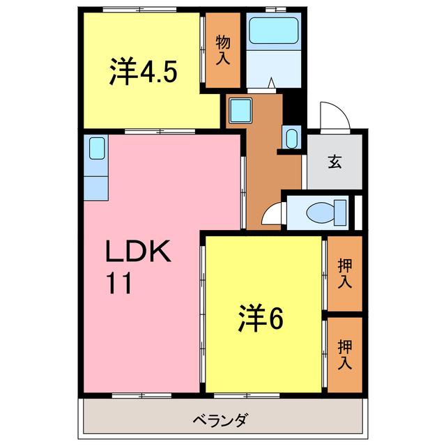 バロン幸定野(2LDK/3階)の間取り写真