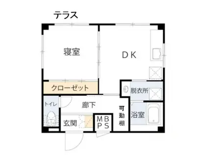 サンブライト塩焼(1DK/1階)の間取り写真