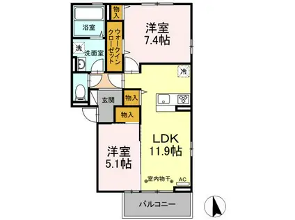 カーサデルリーゾ(2LDK/2階)の間取り写真