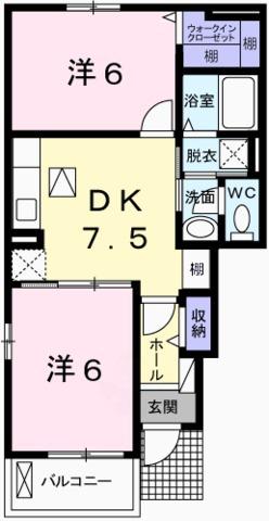 フィオレンティーナII(2DK/1階)の間取り写真