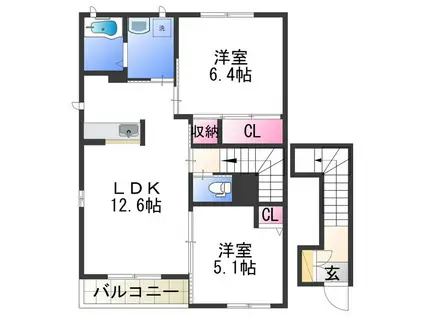 シャーメゾン クレセント(2LDK/2階)の間取り写真