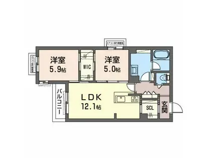 シャーメゾン八戸ノ里(2LDK/3階)の間取り写真