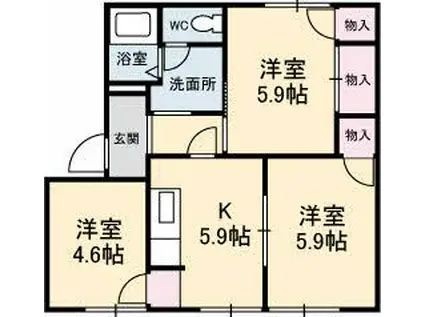 Aハイツ光井(3K/1階)の間取り写真
