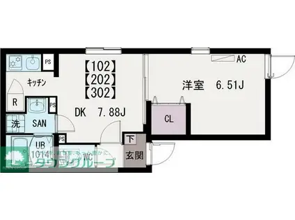 イクシオ竹の塚(1DK/1階)の間取り写真