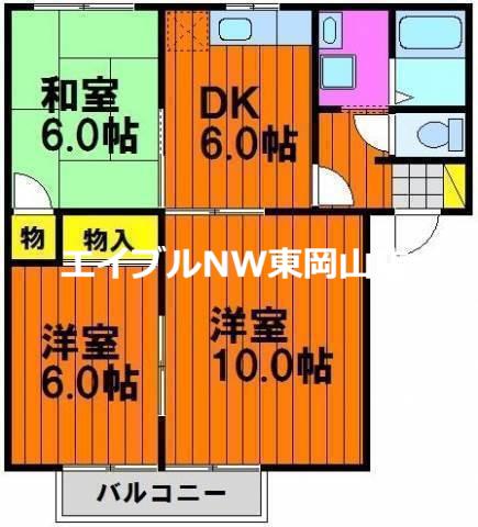 フロンティアB(3DK/2階)の間取り写真