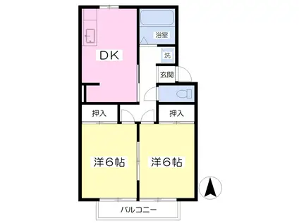 ラポートB館(2DK/2階)の間取り写真