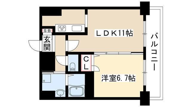 プレサンスNAGOYA桜通ビッグビート(1LDK/12階)の間取り写真