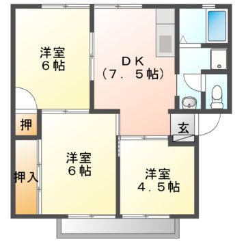 サンビレッジローズ B棟(3DK/1階)の間取り写真