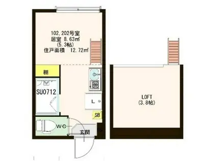 プリマルーチェ(ワンルーム/1階)の間取り写真