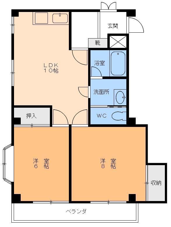 エスポワール道後(2LDK/2階)の間取り写真