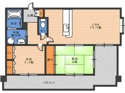 シエル・ピュール田辺(2LDK/3階)の間取り写真