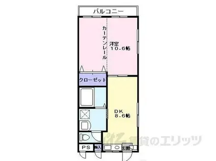 シャトル弐番館(1DK/3階)の間取り写真