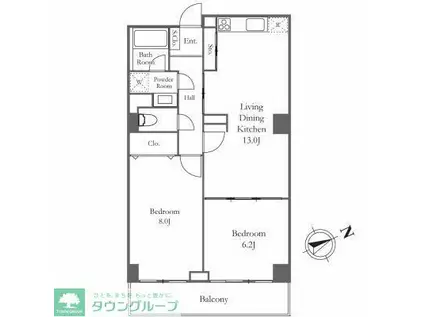 リバーシティ21新川(2LDK/9階)の間取り写真