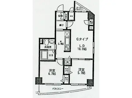 ラスカシエロ下北沢(2LDK/6階)の間取り写真