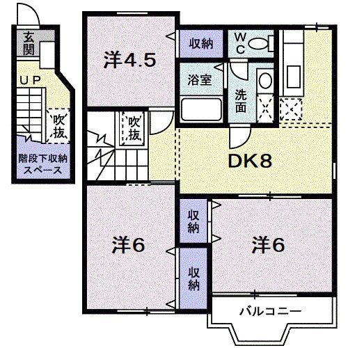 ライジングヒルズ(3DK/2階)の間取り写真