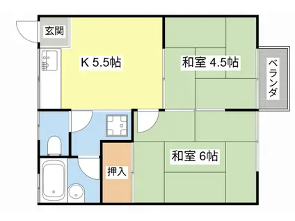 奥村ハイツII(2DK/2階)の間取り写真