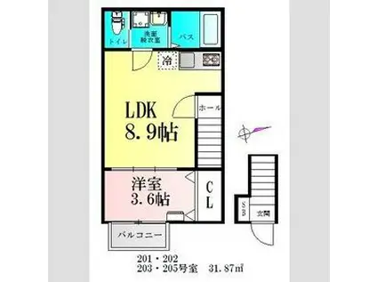 CLOUDNINE台原(1LDK/2階)の間取り写真