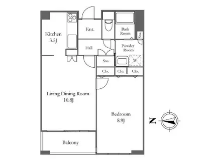 有楽町線 月島駅 徒歩8分 2000年築 リフォーム済(1LDK/42階)の間取り写真