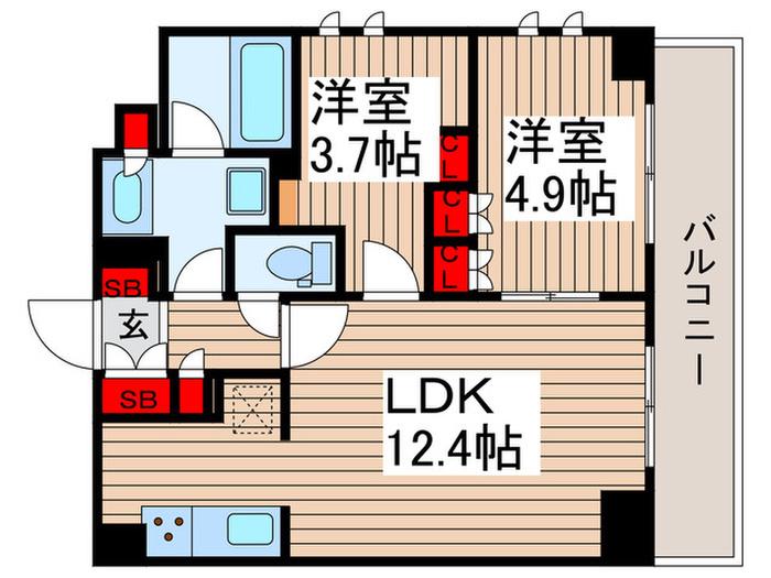 プラウドフラット墨田曳舟ディアージュ(2LDK/1階)の間取り写真