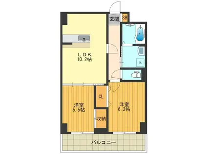 アクロス立川I(2LDK/6階)の間取り写真