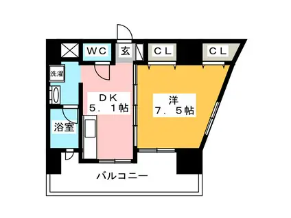 グランデュールマンション(1DK/3階)の間取り写真