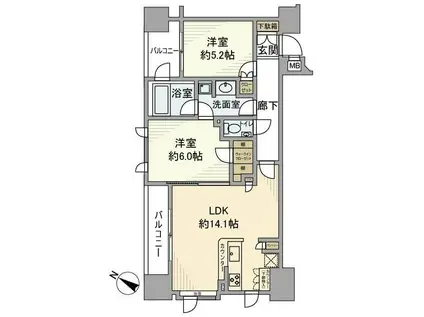 クオリア日本橋(2LDK/12階)の間取り写真