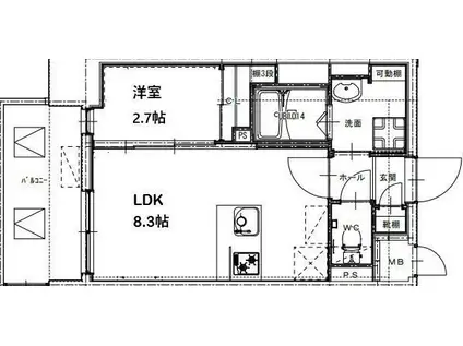 RESIDENCE花畑(1DK/11階)の間取り写真