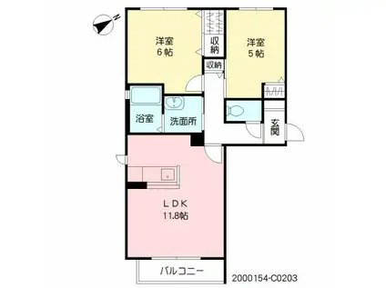 パークサイドヴィラ  C棟(2LDK/2階)の間取り写真