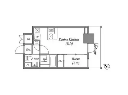 クオリタス日本橋浜町(1DK/9階)の間取り写真