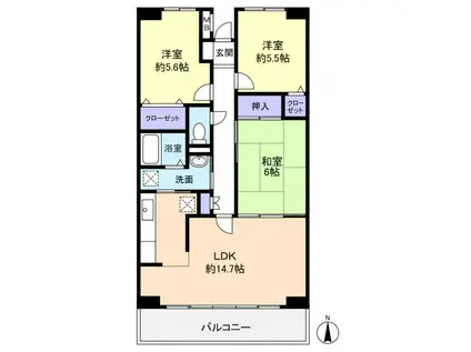 ルーチェ緑が丘B(3LDK/2階)の間取り写真