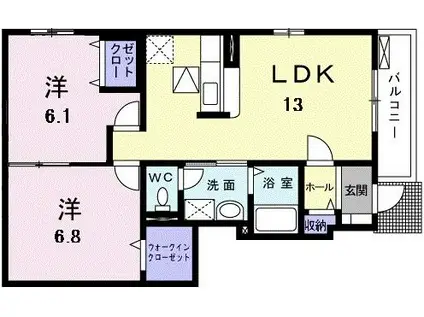 ヴィータ・リベラ国分寺D(2LDK/1階)の間取り写真