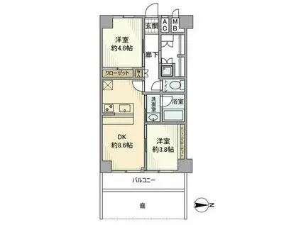 秀和第4東陽町レジデンス(2DK/1階)の間取り写真
