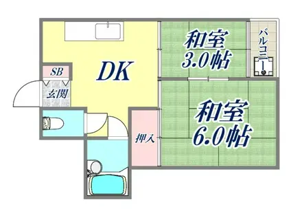 ハイツ永沢(2DK/2階)の間取り写真