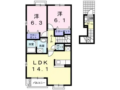 DESPACIO K(2LDK/2階)の間取り写真